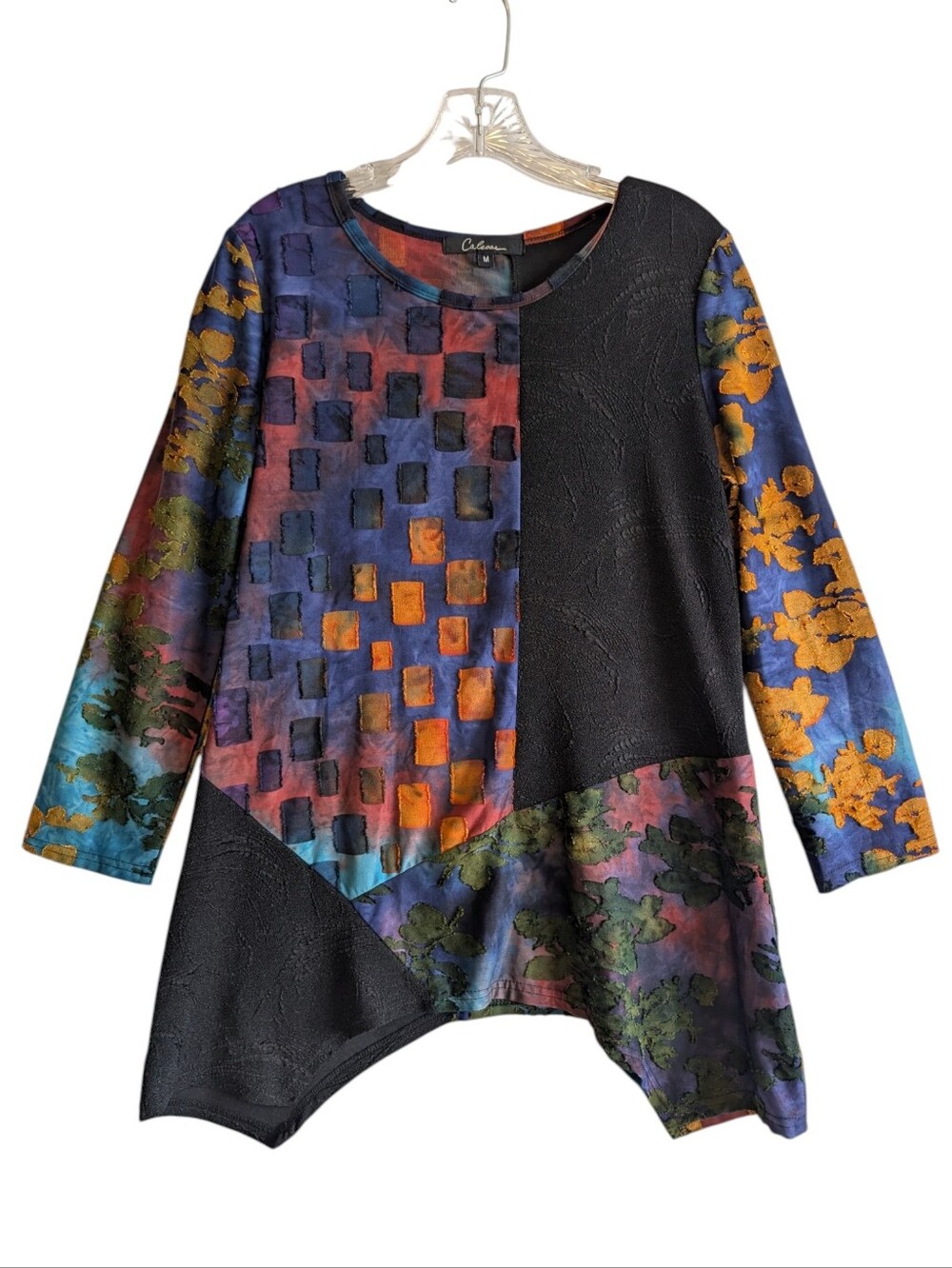 Caleoas Artsy Blouse Stained Glass Patchwork Colorful Sz Medium Abstract